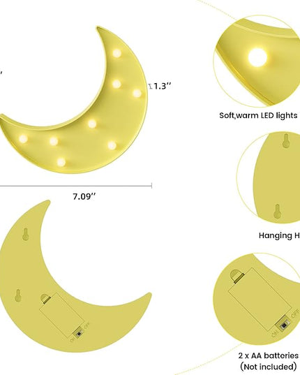Yellow Moon Decor Bedroom, Battery Powered Moon Night Light for Kids, Kids Room Decor, Baby Room Decor, Nursery Wall Decor, Kids Night Lights for Bedroom, Toddler Night Lights - LeafyLoom