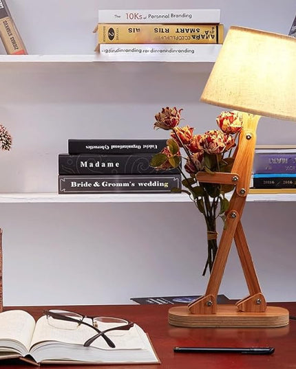 ELINKUME Table Lamps for Kids Bedside Bedroom Reading with Linen Lampshade,Wood Swing Arm LED Desk Lamp for Home Decoration,Study and Working Lighting,Creative Gifts for Boys and Girls - LeafyLoom