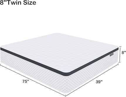 Twin Mattress,8 Inch Twin Size Mattress in a Box,Gel Memory Foam and Innerspring Hybrid Mattress with Individual Pocket Spring for Motion Isolation,Pressure Relief,Medium Firm Feel - LeafyLoom