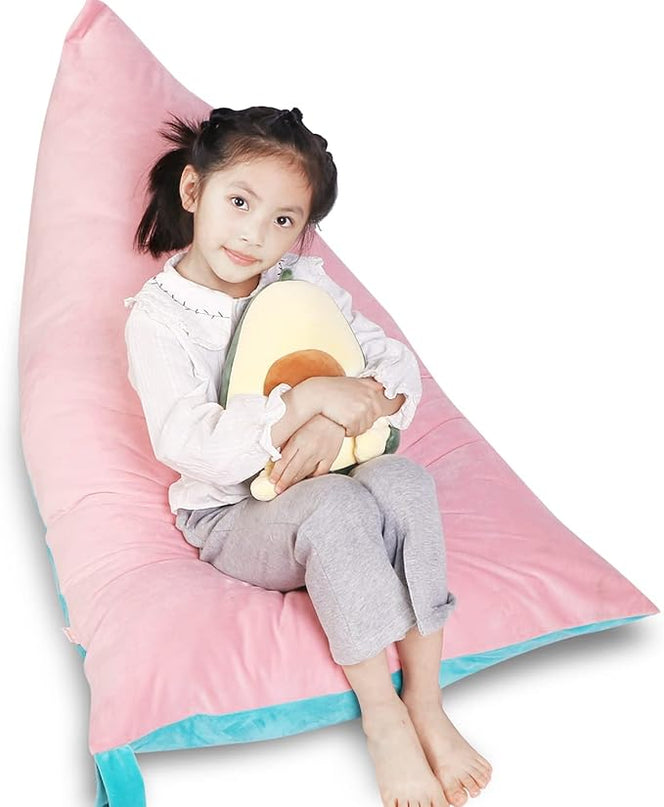 Stuffed Animal Storage Bean Bag Chair Cover, Velvet Pink Lake Blue Plush Toy Storage Stuff and Sit Seat for Kids/Teens/Adults, 52" x 31" Extra Large Triangle Floor Sofa, 200L/52Gal, Cover Only - LeafyLoom