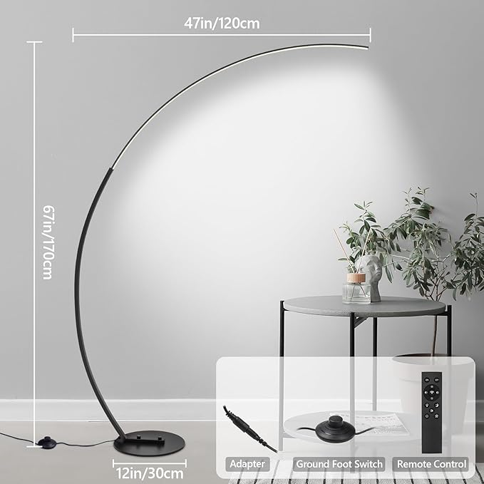 Arc Floor Lamp, Dimmable LED Floor Lamp with 3 Color Temperatures, Ultra Bright, Modern Standing Tall Lamp with Remote Reading Floor Lamp for Living Room Bedroom Office - LeafyLoom