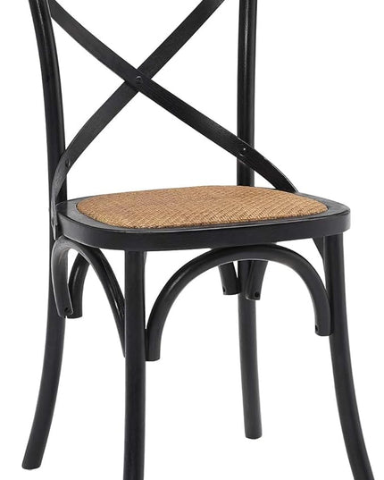 Modway Gear Rustic Modern Farmhouse Elm Wood Rattan Four Dining Chairs in Black - LeafyLoom