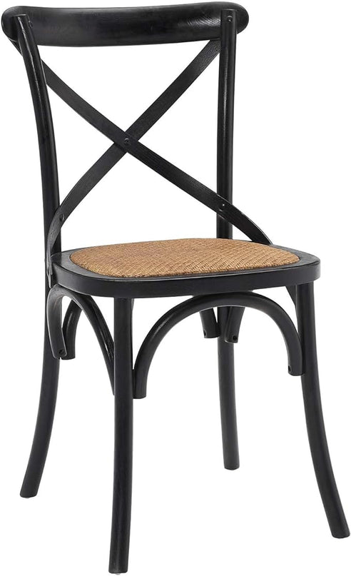 Modway Gear Rustic Modern Farmhouse Elm Wood Rattan Four Dining Chairs in Black - LeafyLoom