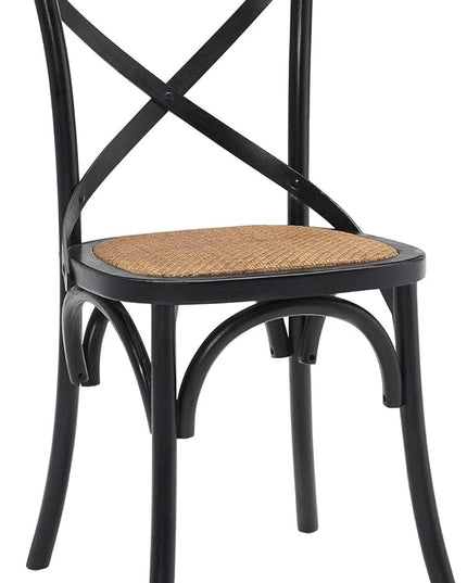 Modway Gear Rustic Modern Farmhouse Elm Wood Rattan Two Dining Chairs in Black - LeafyLoom