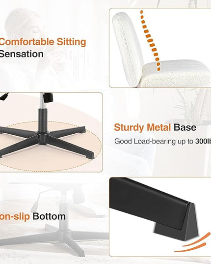 Sweetcrispy Office Chair No Wheels - Armless Desk Chair No Wheels Cross Legged Office Chair Wide Swivel Teddy Fabric Home Office Desk Chairs - LeafyLoom