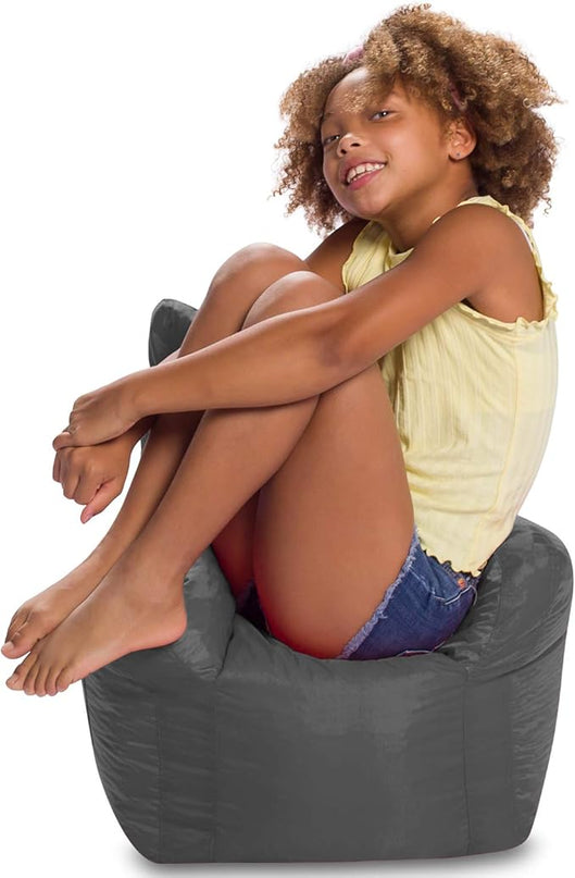 Posh Creations Bean Bag Structured Seat for Toddlers and Kids, Comfy Chair for Children, Pasadena, Charcoal Gray - LeafyLoom