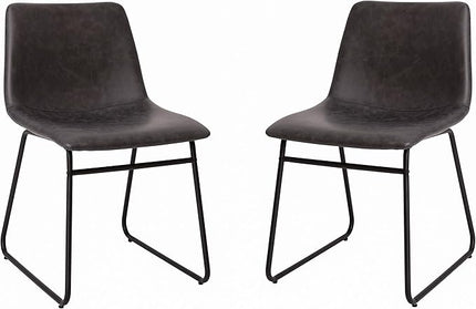 Flash Furniture Butler 18 Inch Commercial Grade LeatherSoft Dining Table Height Chair, Mid-Back Black Sled Base with Dark Gray LeatherSoft Upholstery, Set of 2 - LeafyLoom