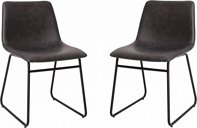 Flash Furniture Butler 18 Inch Commercial Grade LeatherSoft Dining Table Height Chair, Mid-Back Black Sled Base with Dark Gray LeatherSoft Upholstery, Set of 2 - LeafyLoom