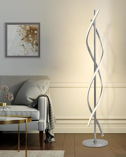 LED Floor Lamps for Living Room, Silver Modern Floor Lamp for Bedroom 60 Inch Spiral Floor Lamp 34W Dimmable 3 Color Temperature Standing Lamp with Timer Corner Floor Lamps for Living Room Clearance - LeafyLoom