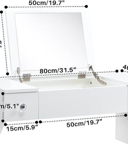 ALIMORDEN Floating Shelf with Mirror and Drawer,Floating Drawer for Bathroom, White Wall Mounted Desk,Pull Out Drawer, 31 inches Surface, Floating Wall Desk, Hanging Desk, White - LeafyLoom