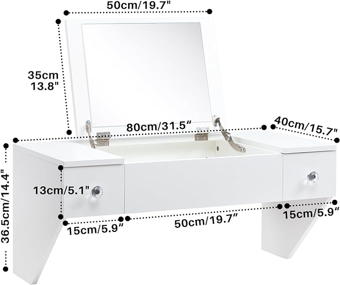 ALIMORDEN Floating Shelf with Mirror and Drawer,Floating Drawer for Bathroom, White Wall Mounted Desk,Pull Out Drawer, 31 inches Surface, Floating Wall Desk, Hanging Desk, White - LeafyLoom