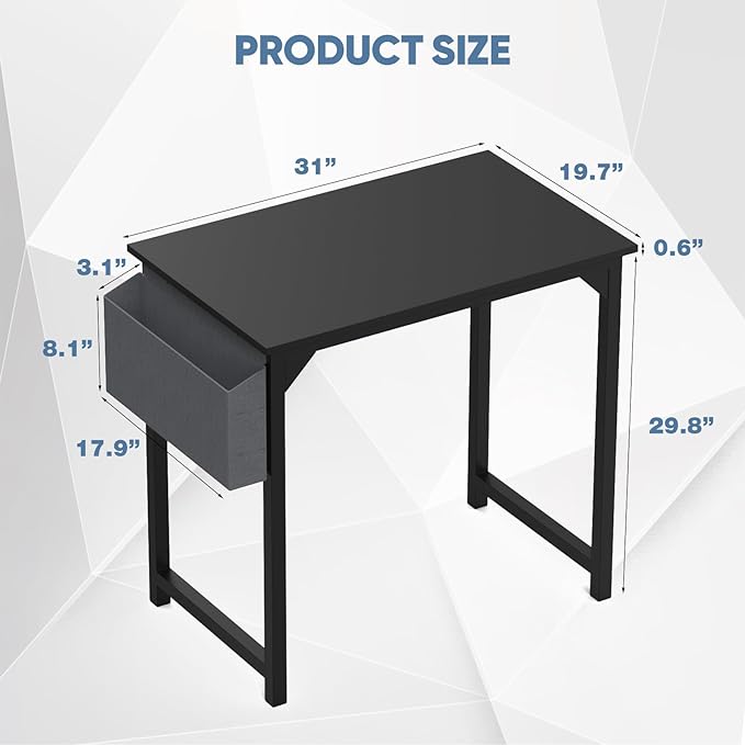 Office Desk Modern Simple Style Writing Study Work Computer Table for Home Bedroom, 32 Inch, Black - LeafyLoom