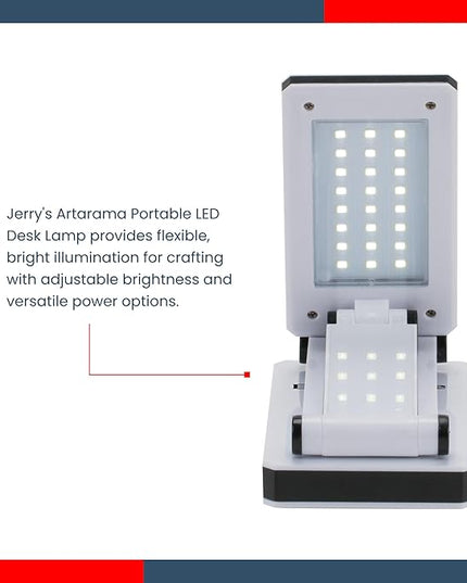 Jerry's Artarama Portable LED Desk Lamp - Flexible Gooseneck, Adjustable Level 24 LEDs, Stepless Dimming Desk Lamp, Perfect for Crafting - includes AC/USB Power Supply (Optional AA Battery) - White - LeafyLoom
