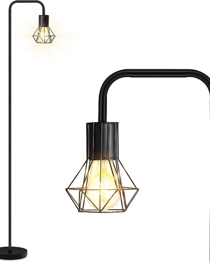 BoostArea Industrial Floor Lamp, Diamond Shape Design, 6W LED Bulb, E26 Socket, On/Off Footswitch, Premium Quality, Safe, Easy Assembly, Modern Style, Black - LeafyLoom