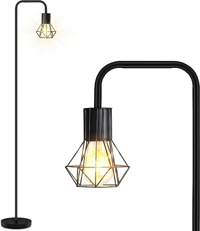 BoostArea Industrial Floor Lamp, Diamond Shape Design, 6W LED Bulb, E26 Socket, On/Off Footswitch, Premium Quality, Safe, Easy Assembly, Modern Style, Black - LeafyLoom