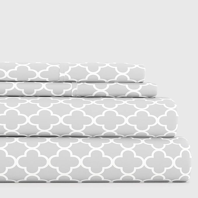 Linen Market 4 Piece Full Bedding Sheet Set (Gray Quatrefoil) - Sleep Better Than Ever with These Ultra-Soft & Cooling Bed Sheets for Your Full Size Bed - Deep Pocket Fits 16" Mattress - LeafyLoom