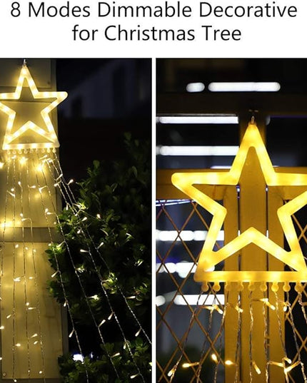 PUHONG Christmas Decoration Outdoor Star String Lights,16.4Ft Christmas Tree Toppers Lights 320 LED 8 Memory Modes with 14" Lighted Star for Halloween Christmas New Year Holiday Birthday(Warm White) PUHONG