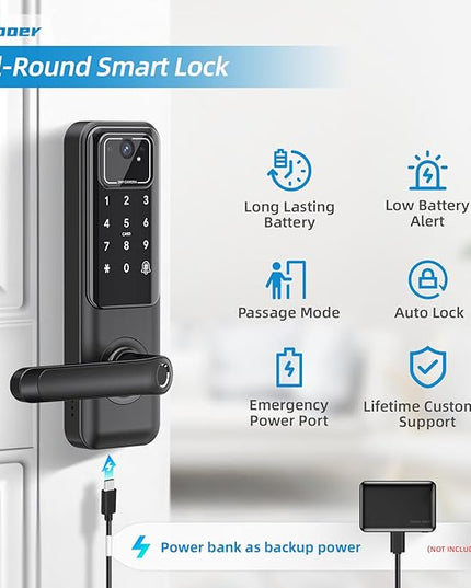 WiFi Video Smart Door Lock: Fingerprint Door Lock with Camera- Keyless Entry Door Lock with Handle - Electronic Digital Door Lock with Keypad - WiFi Smart Lock for Front Door, Black, H3 Pro Nyboer