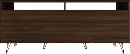 Manhattan Comfort Rockefeller Modern 2 Drawers Living Room Television Stand with Metal Legs, 62.99", Brown - LeafyLoom