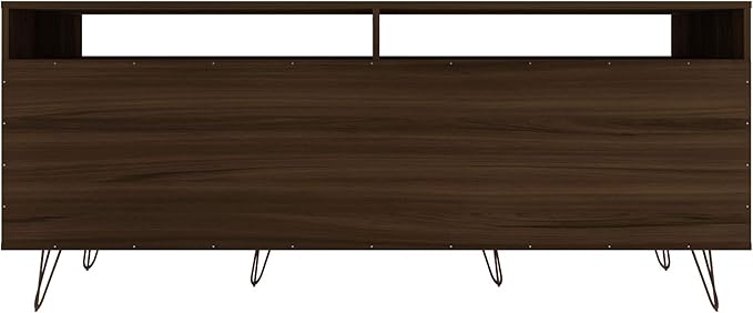 Manhattan Comfort Rockefeller Modern 2 Drawers Living Room Television Stand with Metal Legs, 62.99", Brown - LeafyLoom