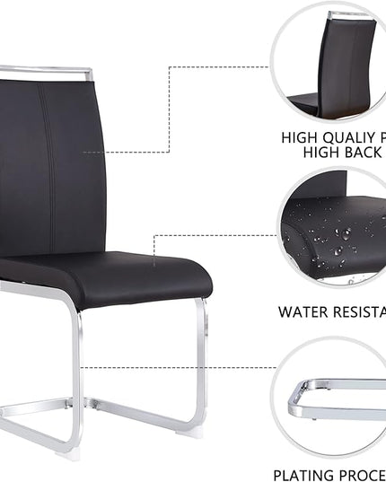Dining Chairs Set, Kitchen Modern Metal Chairs with Faux Leather Padded Seat High Back and Sturdy Chrome Legs, Chairs for Dining Room (Black, Set of 6) - LeafyLoom