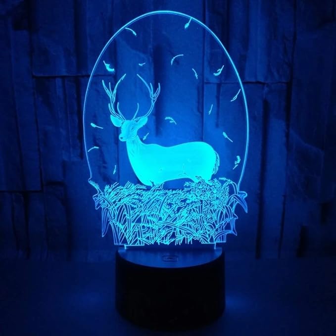 Christmas Deer Acrylic 3D Night Lights USB LED Table Lamp Home r2d2 3D Arts Lamp - 7 Colors Changing Bedroom Decor Business Gifts for Elders (Deer Head) - LeafyLoom