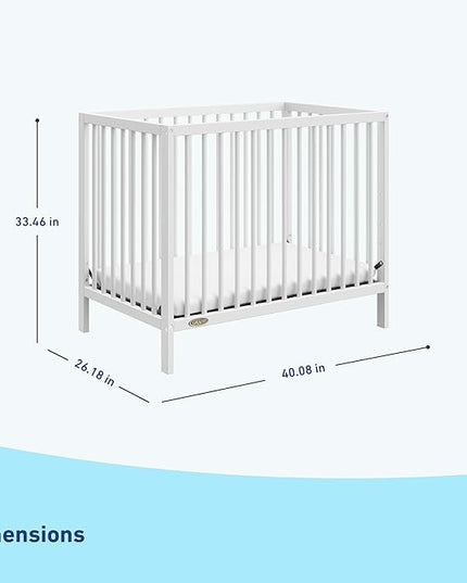 Graco Teddi 4-in-1 Convertible Mini Crib with Bonus Water-Resistant Mattress (White) – GREENGUARD Gold Certified, 2.75-Inch Mattress Included, Convenient Size, Easy 30-Minute Assembly - LeafyLoom