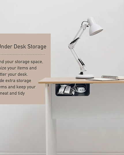 Under Desk Storage Shelf Under Desk Drawer Storage for Sit Stand Desk, Table, Gaming Desk, Workstations Under Desk Organizer Adds Tray for Home and Office(Black) - LeafyLoom