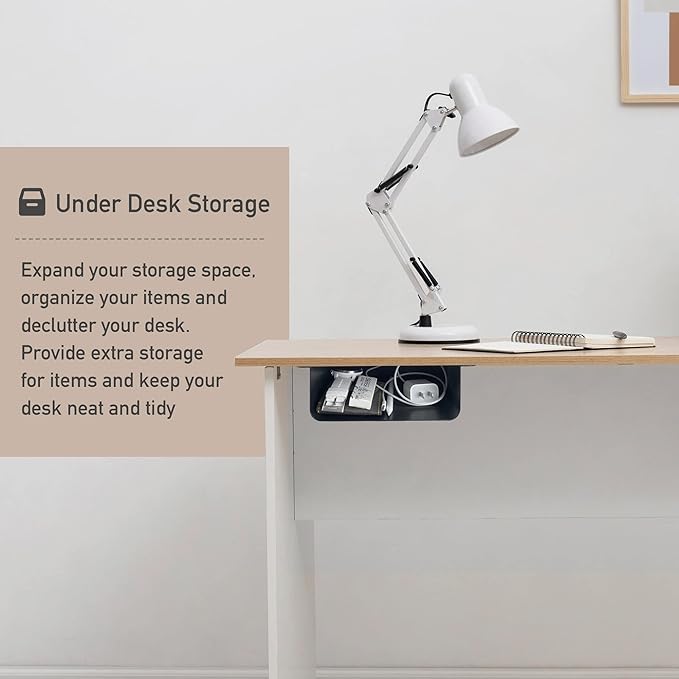 Under Desk Storage Shelf Under Desk Drawer Storage for Sit Stand Desk, Table, Gaming Desk, Workstations Under Desk Organizer Adds Tray for Home and Office(Black) - LeafyLoom