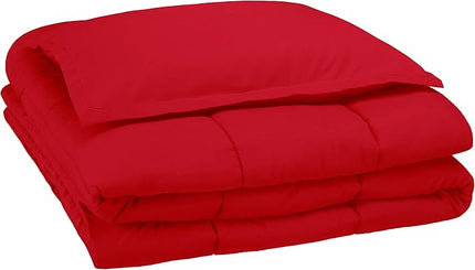 Amazon Basics 2 Piece Easy Wash Microfiber Kid's Comforter and Pillow Sham Set, Twin, Red, Solid - LeafyLoom