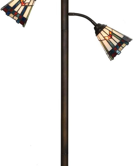 Bieye L10812 Mission Tiffany Style Stained Glass Floor Lamp for Reading Working Decorating, 3-Lights, 70 inches Tall - LeafyLoom
