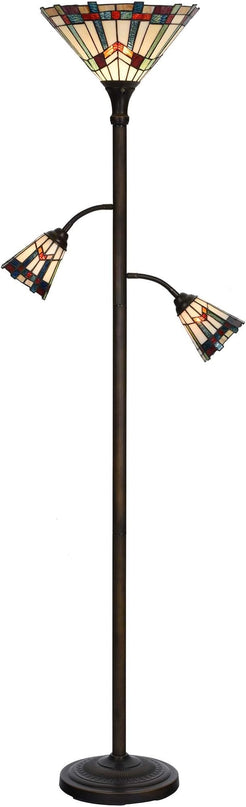 Bieye L10812 Mission Tiffany Style Stained Glass Floor Lamp for Reading Working Decorating, 3-Lights, 70 inches Tall - LeafyLoom