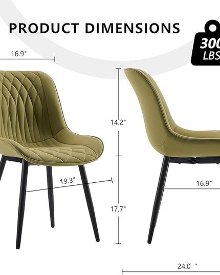 YOUNIKE Dining Chairs set of 2 with High Back Mid Century Modern Kitchen & Dining Room Chairs Faux Leather Upholstered sillas de comedor Comfortable Padded Accent Chair with Metal Legs Avocado Green - LeafyLoom