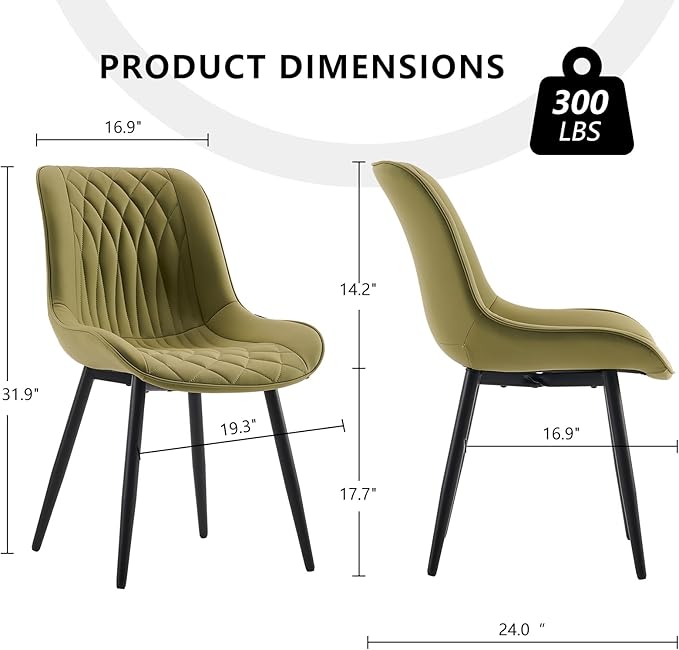 YOUNIKE Dining Chairs set of 2 with High Back Mid Century Modern Kitchen & Dining Room Chairs Faux Leather Upholstered sillas de comedor Comfortable Padded Accent Chair with Metal Legs Avocado Green - LeafyLoom