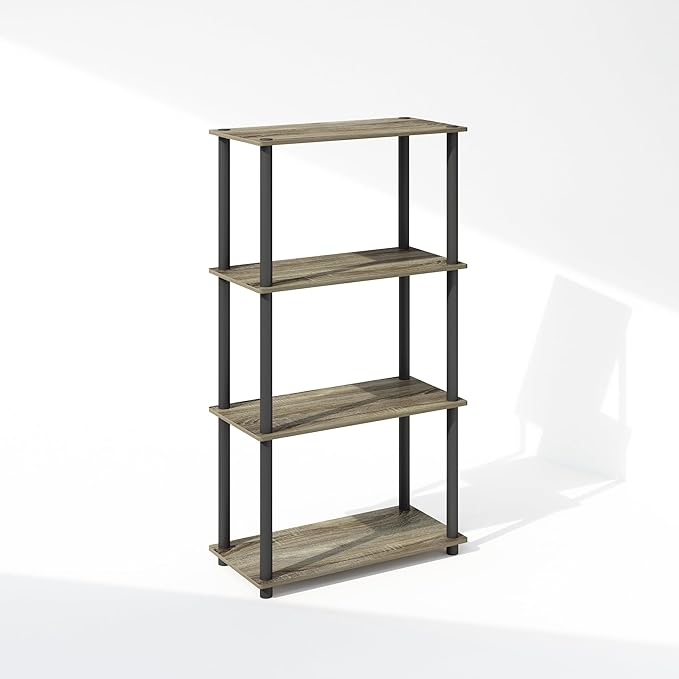 Furinno Turn-N-Tube 4-Tier Multipurpose Shelf Display Rack, Shelving Unit, Bookcase, French Oak/Black - LeafyLoom