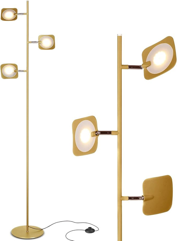 Brightech Tree Floor Lamp for Living Rooms & Offices, Dimmable Standing Lamp for Bedroom Reading, LED Spotlight Floor Lamp, Tall Lamp with Adjustable Panels for Minimal Space Use - Antique Brass - LeafyLoom