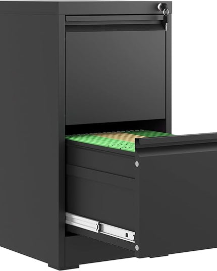 2 Drawer File Cabinet with Lock, Metal Vertical Filing Cabinets for Home Office, Steel Storage Cabinet for Hanging Legal/Letter Size Files, Assembly Required (Black) - LeafyLoom