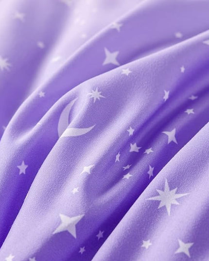 URBONUR Girls Comforter Set Full Size Gradient Purple Orange Moon Star Print Bedding Comforter with Sheets Set 6 Pcs Bed in A Bag (Comforter, Flat Sheet, Fitted Sheet, Pillowcases and Cushion Cover) - LeafyLoom