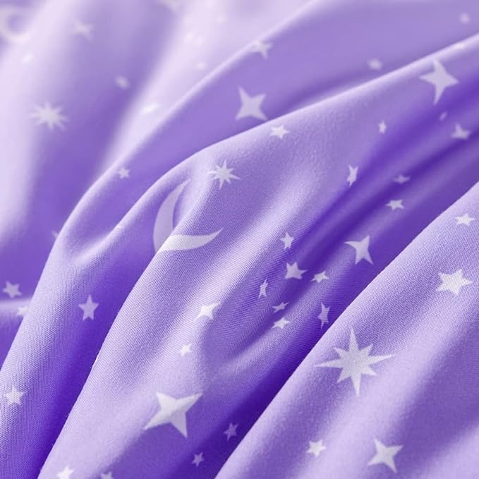 URBONUR Girls Comforter Set Full Size Gradient Purple Orange Moon Star Print Bedding Comforter with Sheets Set 6 Pcs Bed in A Bag (Comforter, Flat Sheet, Fitted Sheet, Pillowcases and Cushion Cover) - LeafyLoom