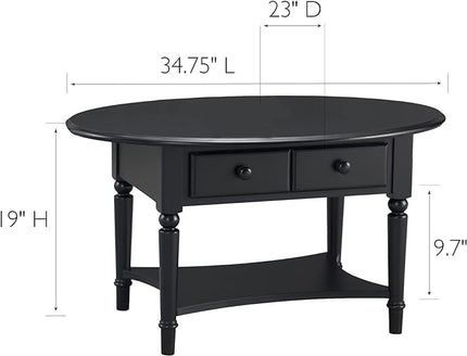 Leick Coastal Oval Coffee Table with Shelf, Swan Black - LeafyLoom