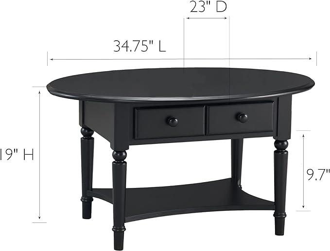 Leick Coastal Oval Coffee Table with Shelf, Swan Black - LeafyLoom