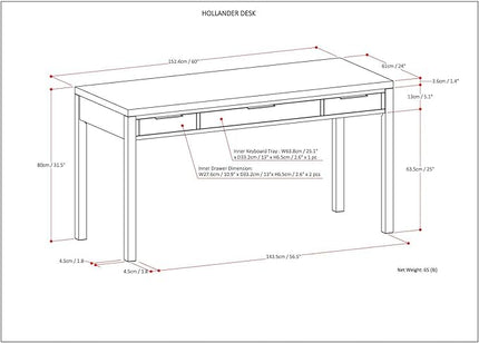 SIMPLIHOME Hollander Solid Wood Contemporary 60 Inch Wide Desk in White, for The Office Desk, Writing Table, Workstation and Study Table Distressed Dark Brown - LeafyLoom
