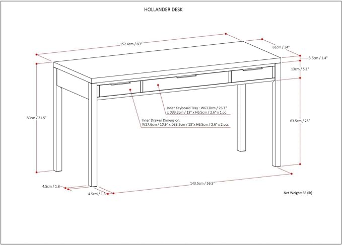 SIMPLIHOME Hollander Solid Wood Contemporary 60 Inch Wide Desk in White, for The Office Desk, Writing Table, Workstation and Study Table Distressed Dark Brown - LeafyLoom