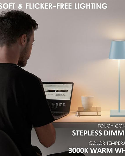 2 Packs Rechargeable LED Table Lamp,Outdoor Cordless Table Lamp Waterproof Portable, Stepless Dimmable Modern Lamp for Restaurant/Bedroom/Outdoor (Blue) - LeafyLoom