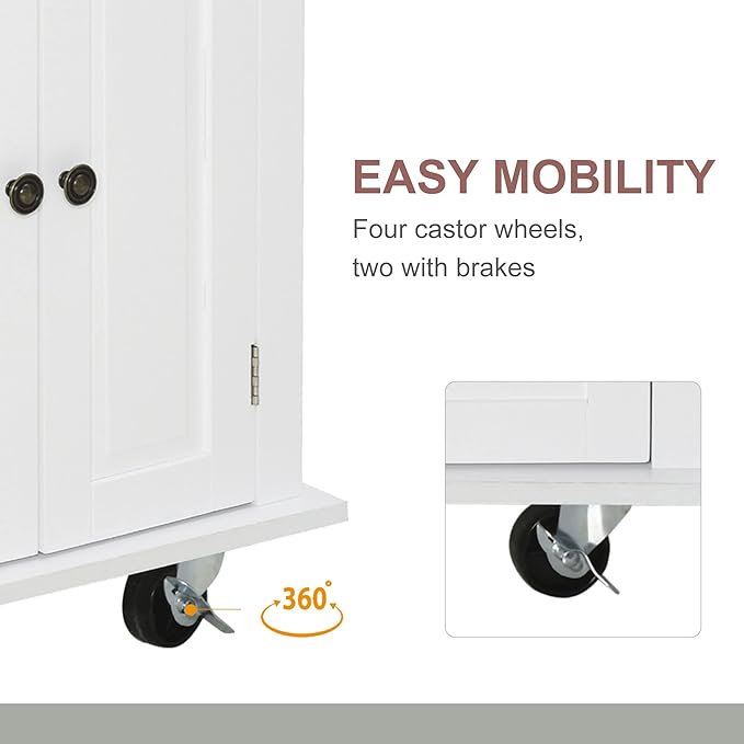 HOMCOM Kitchen Island on Wheels, Rolling Cart with Rubberwood Top, Spice Rack, Towel Rack and Drawers for Dining Room, White - LeafyLoom