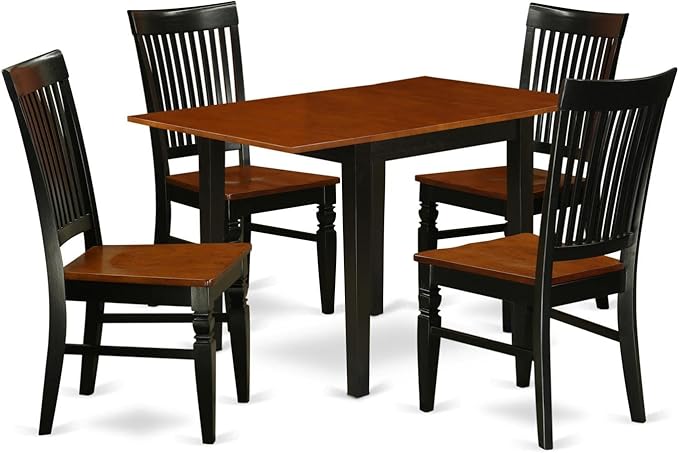 East West Furniture Norden 5 Piece Dinette Set for 4 Includes a Rectangle Room Table with Dropleaf and 4 Dining Chairs, 30x48 Inch, NDWE5-BCH-W - LeafyLoom