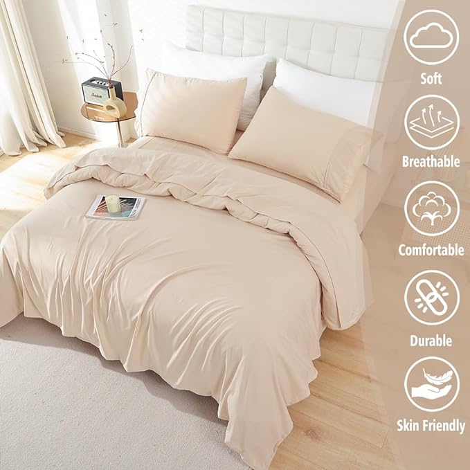 Whitney Home Textile Queen Sheet Set - 4 Piece Soft Breathable Bed Sheets for Queen Size Bed, Deep Pocket Lxuury Brushed Sheets, Hotel Bedding Sheets and Pillowcases, Wrinkle Free Oeko-Tex Sheets - LeafyLoom