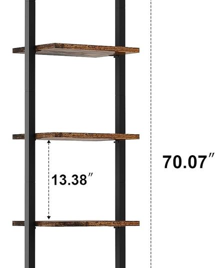 YMYNY 5 Tiers Ladder Bookcase, Industrial Wall Mounted Bookshelf, Open Display Rack with Metal Frame, Wooden Storage Shelves for Bedroom, Home Office, Plant Stand, Rustic Brown, 70*17.3*11.8"UHBC015H - LeafyLoom