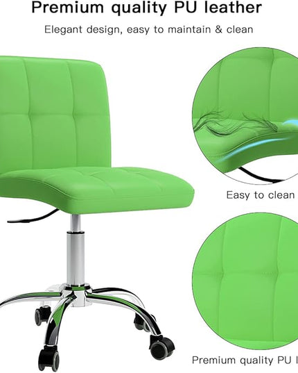 360° Office Desk Chair,PU Adjustable Rolling Task Chair with Backrest for Barber,Office,Home, Computer,360° Swivel,Armless (Light Green) - LeafyLoom