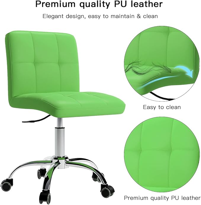 360° Office Desk Chair,PU Adjustable Rolling Task Chair with Backrest for Barber,Office,Home, Computer,360° Swivel,Armless (Light Green) - LeafyLoom